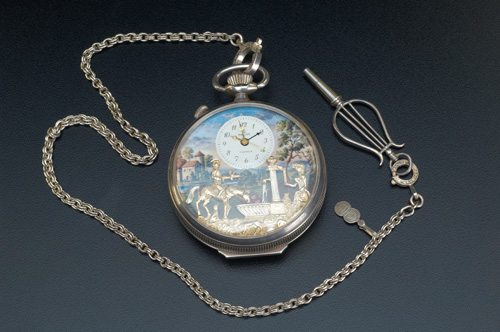 Appraisal: Reuge Switzerland silver open-faced musical automaton pocket watch -jewel Pontifa