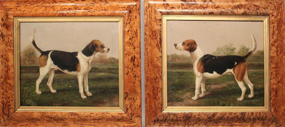 Appraisal: WILLIAM HENDERSON BRITISH - HOUNDS a pair Oil on canvas