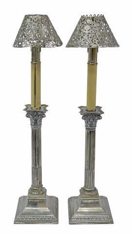 Appraisal: pair American Gorham silver plate candle lamps reticulated shade with