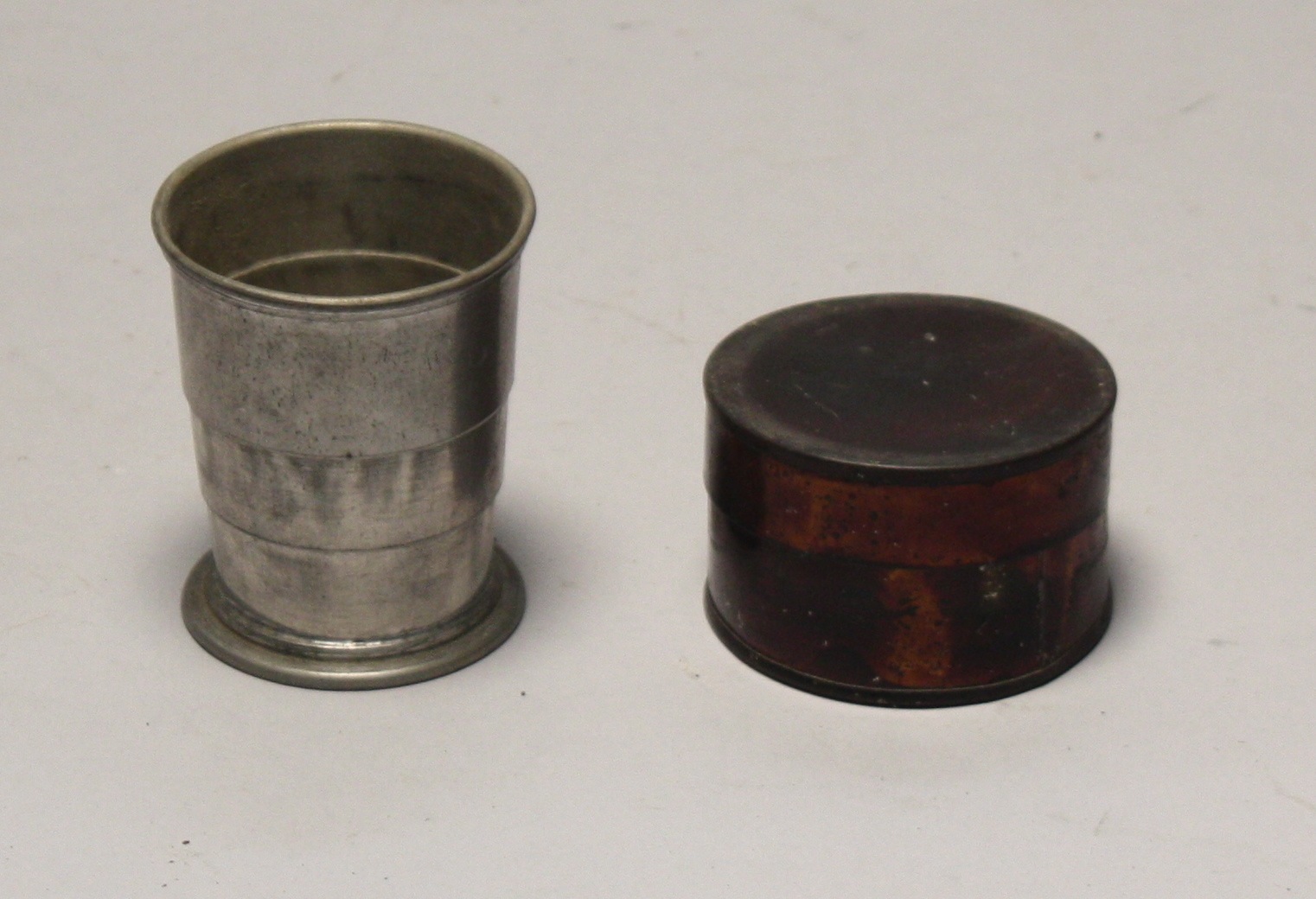 Appraisal: CIVIL WAR SOLDIER'S TIN FOLDING TRAVELING CUP Civil War PeriodDiameter