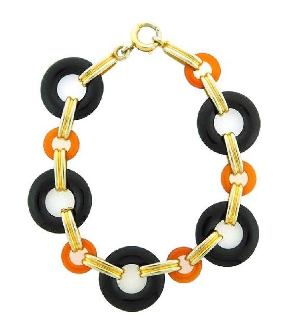 Appraisal: JEWELRY K Art Deco Style Onyx and Carnelian Bracelet oval