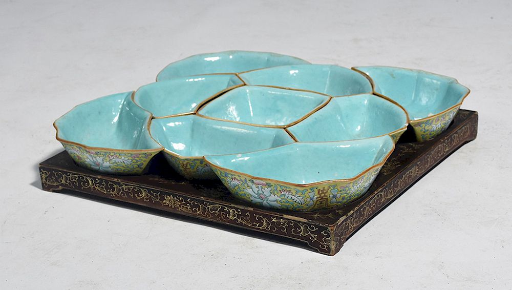 Appraisal: Nine-piece th C Chinese enamel decorated ceramic food server with