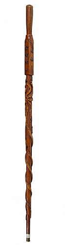 Appraisal: Lodge Folk-Art Cane Lodge Folk-Art Cane Ca A carved one-piece