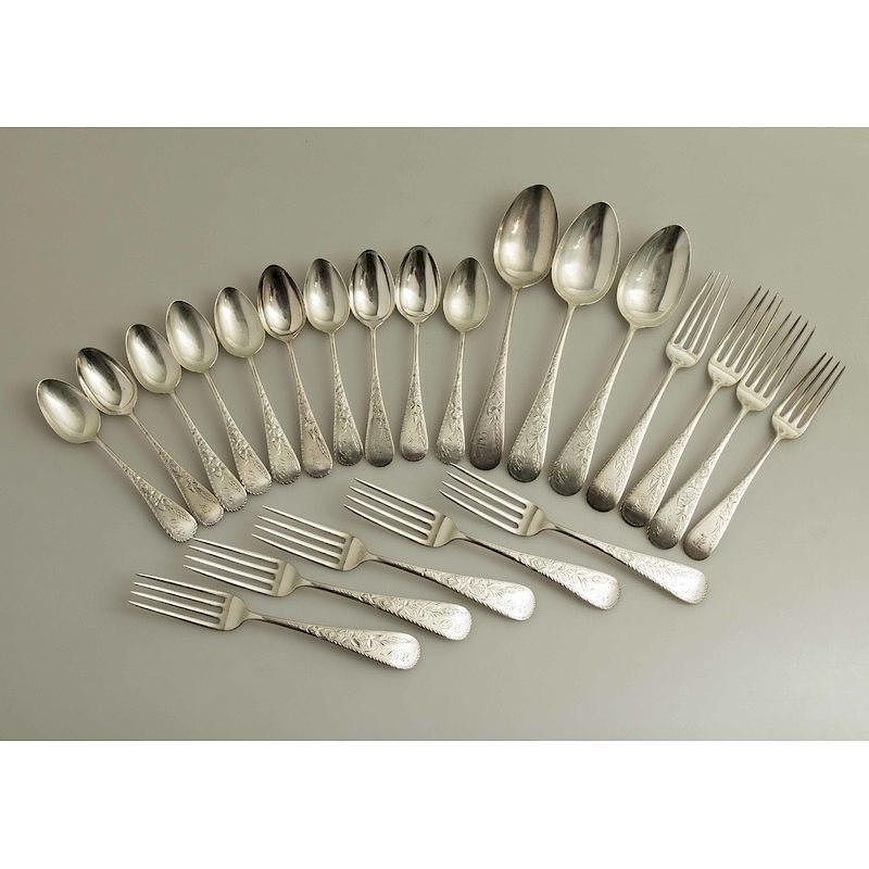 Appraisal: Schulz Fischer Sterling Silver Flatware Wheat Engraved Pattern Twenty two