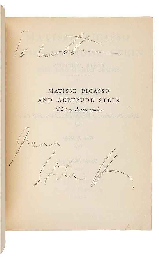 Appraisal: STEIN Gertrude Matisse Picasso and Gertrude Stein Paris Plain Edition