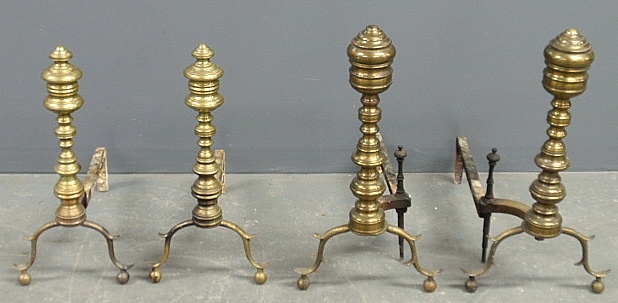 Appraisal: - Two pairs of Chippendale brass andirons largest h x