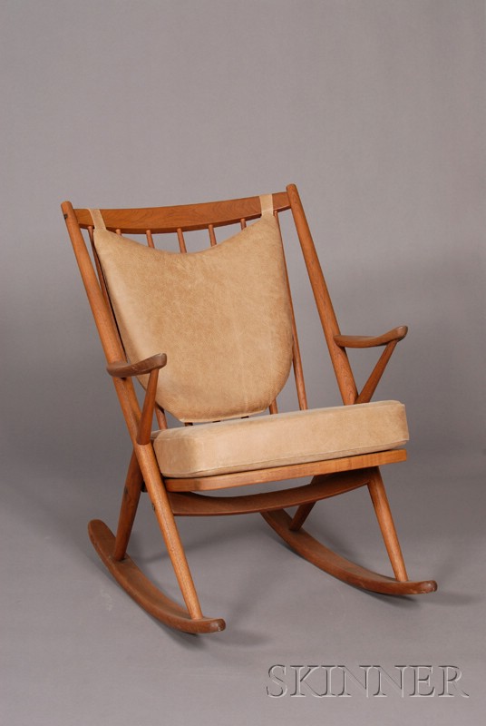 Appraisal: Bramin Rocking Chair Teak and upholstery Denmark mid th century