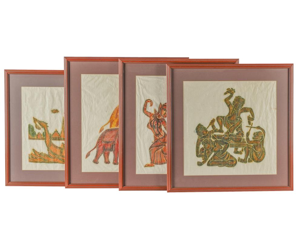 Appraisal: FOUR THAI TEMPLE RUBBINGSeach matted and framed under acrylic Provenance