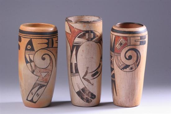 Appraisal: THREE HOPI POTS Circa s Each decorated in traditional figural