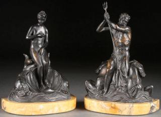 Appraisal: RUSSIAN BRONZE BOOKENDS GLEB W DERUJINSKY Russian American - Neptune