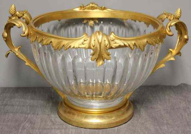 Appraisal: Magnificent Large Gilt Bronze Mounted CrystalBowl Baccarat quality glass From