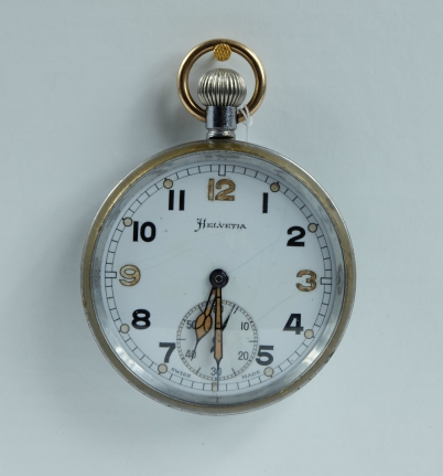 Appraisal: Helvetia Military pocket watch with white dial marked to the