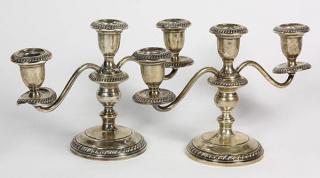 Appraisal: Pair of Gorham sterling silver wighted three-light candelabra with gadrooned