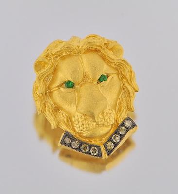 Appraisal: A High Karat Lion Pendant with Emeralds and Diamonds k