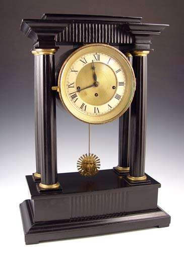 Appraisal: EMPIRE PORTICO MANTLE CLOCK GRAND SONNERIE MOVEMENT Empire style black