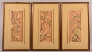 Appraisal: Signed Japanese Paintings on Rice Paper Three Vintage Signed Japanese