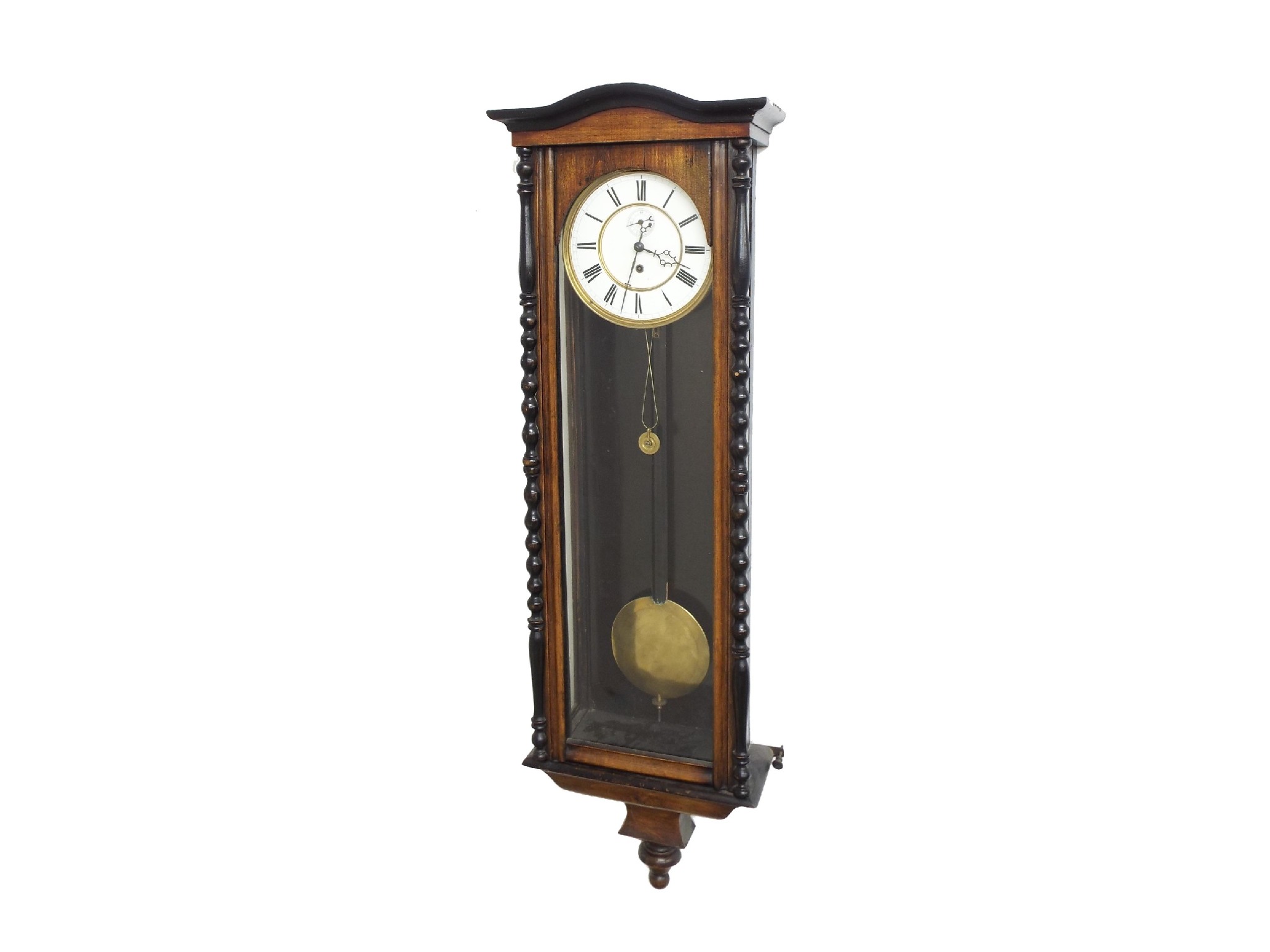 Appraisal: Walnut and ebonised single train Vienna regulator wall clock the