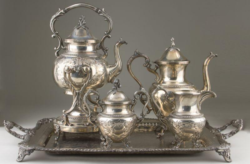 Appraisal: Goldfeder Silver Co Silverplated Tea Service piece service with tray