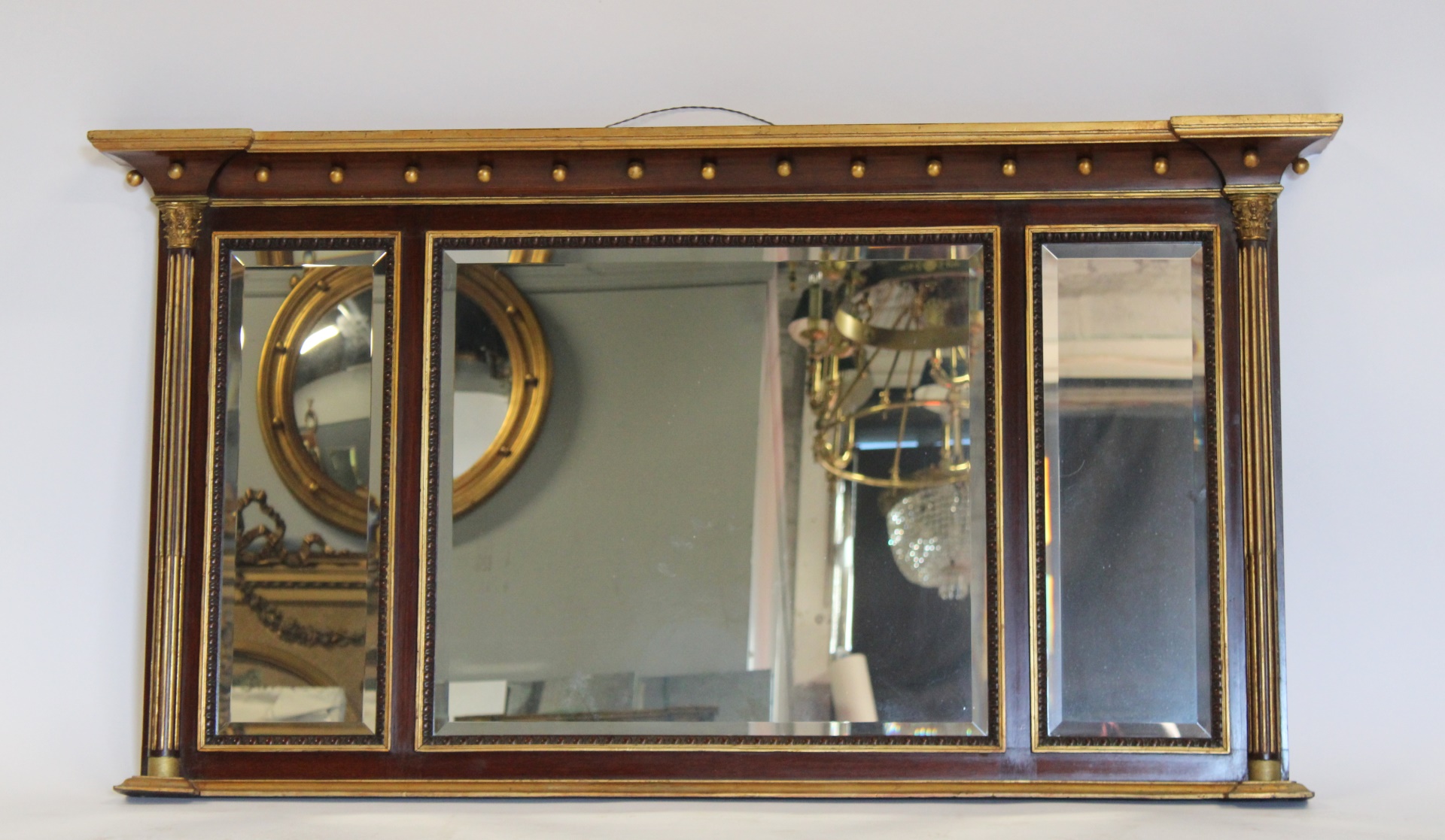 Appraisal: ANTIQUE MAHOGANY FEDERAL STYLE OVER MANTEL MIRROR Mahogany with gilt