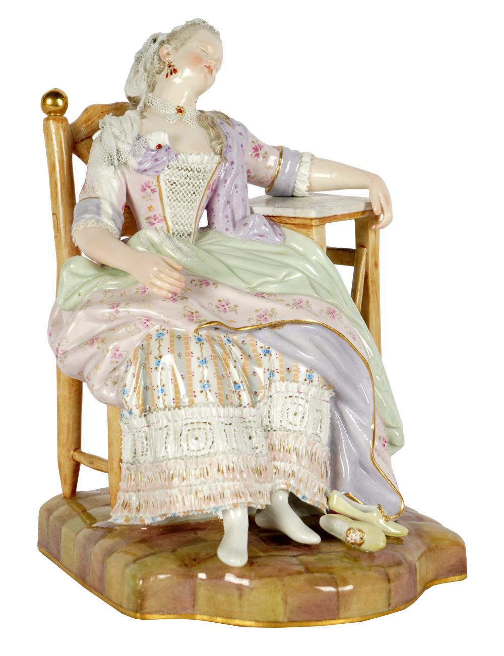 Appraisal: MEISSEN PORCELAIN FIGURINE THE SLEEPING LOUISE blue crossed swords mark