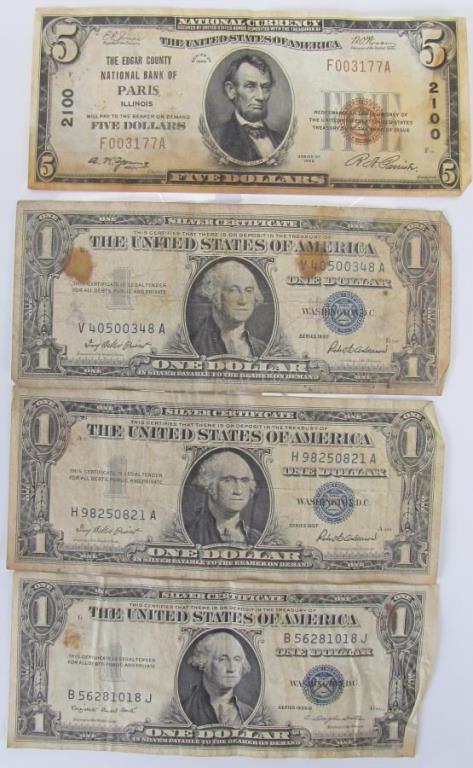 Appraisal: National Currency and Silver Certificates four total including Edgar County