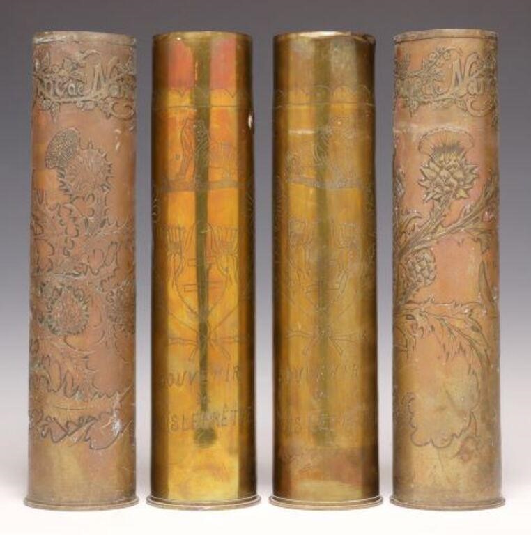 Appraisal: FRENCH WWI-ERA TRENCH ART ARTILLERY SHELL VASES lot of French