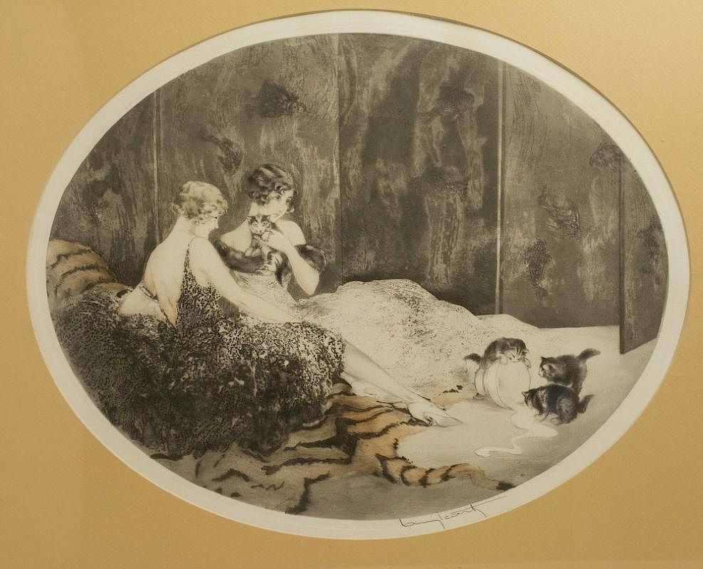 Appraisal: Louis Icart - Etching Framed Louis Icart - etching Spilled