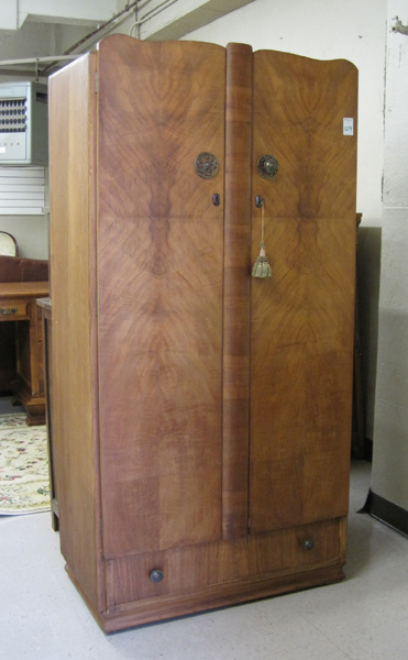 Appraisal: BURL WALNUT VENEER WARDROBE Paragon Furniture Ltd England mid- th