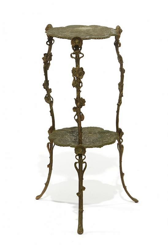 Appraisal: Fancy brass two tier table Fancy brass two tier table