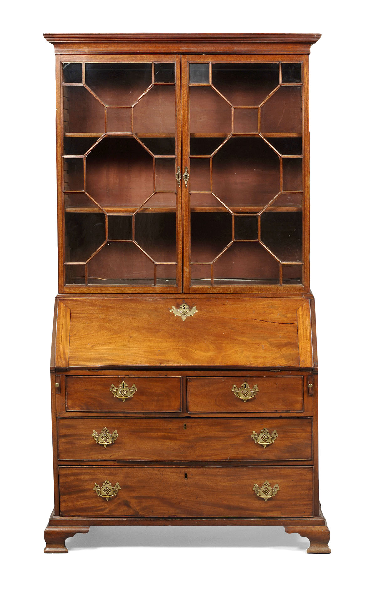 Appraisal: GEORGE III MAHOGANY SLANT-FRONT SECRETARY AND BOOKCASE The upper case