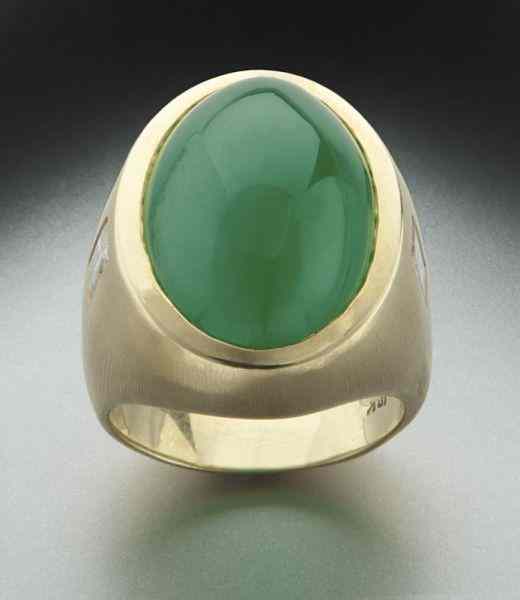 Appraisal: K gold diamond and natural jadeite GIA ringin a gypsy