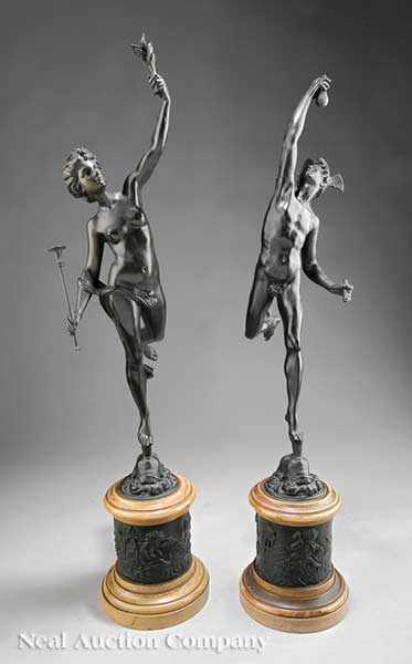 Appraisal: A Pair of French Bronzes of Mercury and Fame late