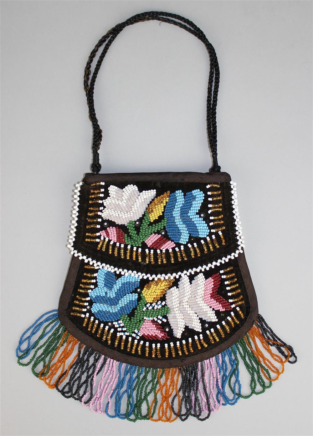 Appraisal: NORTHEASTERN BEADED AND BEAD FRINGED TRADE CLOTH BAG PURSE IROQUOIS