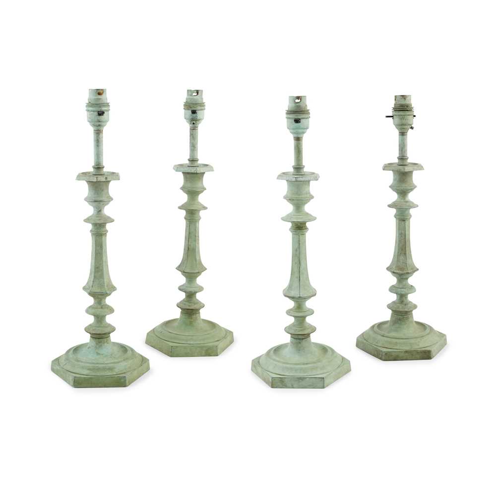 Appraisal: FOUR VERDIGRIS PATINATED BRONZE TABLE LAMPS TH CENTURY converted from