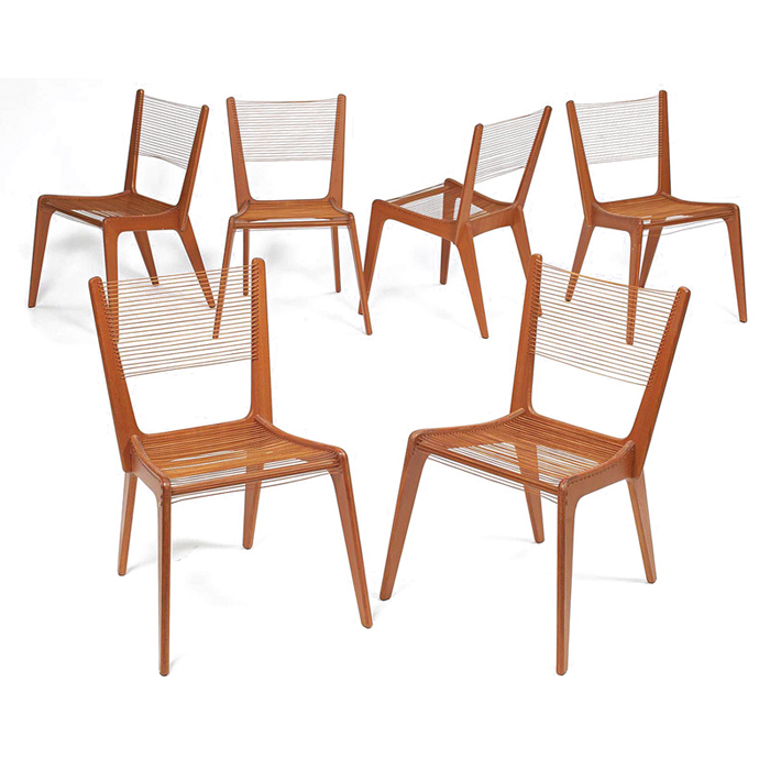 Appraisal: Jacques Guillon String chairs set of six by Modernart Canada