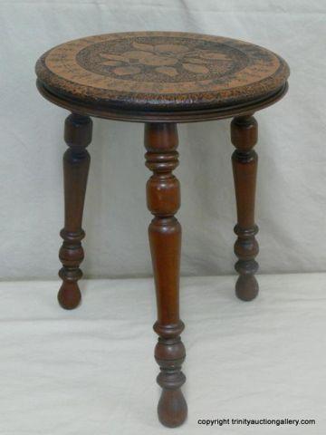 Appraisal: Unique Wood Carved Seat Three Legged Stool - Turned wood