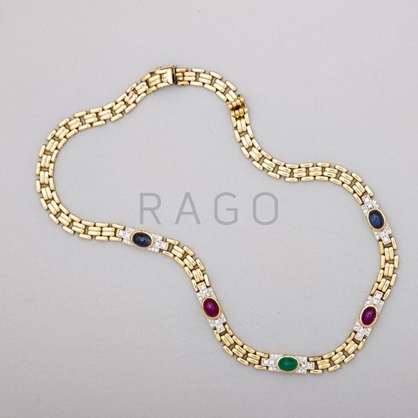 Appraisal: DIAMOND AND PRECIOUS GEM K YELLOW GOLD NECKLACE Condition Report