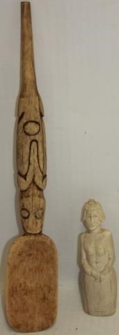 Appraisal: TWO TH C HAWAIIAN CARVINGS TO INCLUDE A CARVEDBONE SPOON