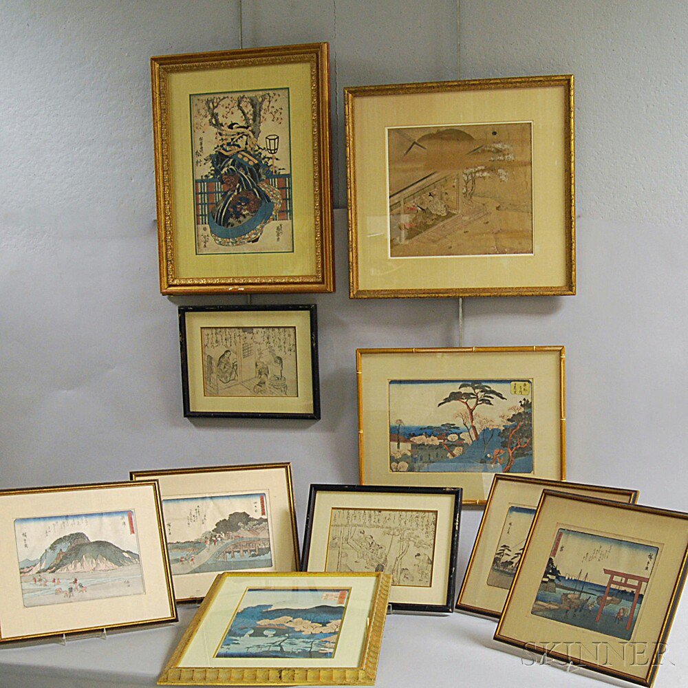 Appraisal: Ten Japanese Prints and Paintings including several color woodblock prints