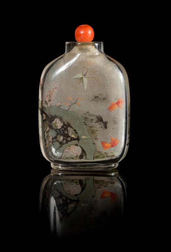 Appraisal: Sale Lot An Inside Painted Glass Snuff Bottle of flattened