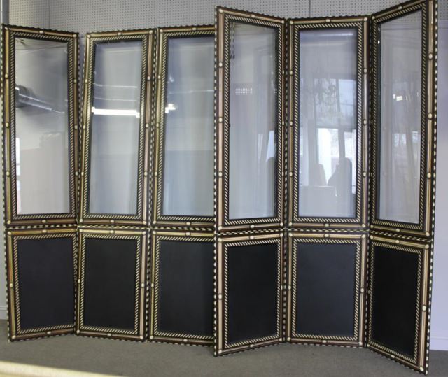 Appraisal: Large Impressive Panel Bone Ebony InlaidLacquered Screen This large and