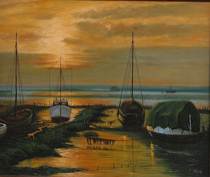 Appraisal: Jane Kimball Yung Fishing Boats at Anchor Oil on canvas