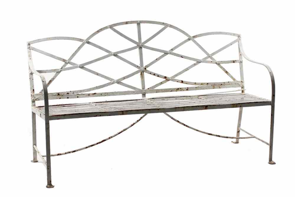 Appraisal: RARE EARLY GARDEN BENCH - th c Iron Strap Garden