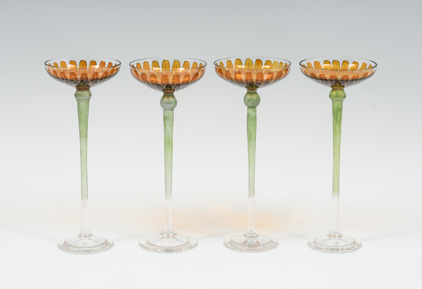 Appraisal: RARE PC FLORAL PAINTED GERMAN LIQUOR GLASSES Four liqueur glasses