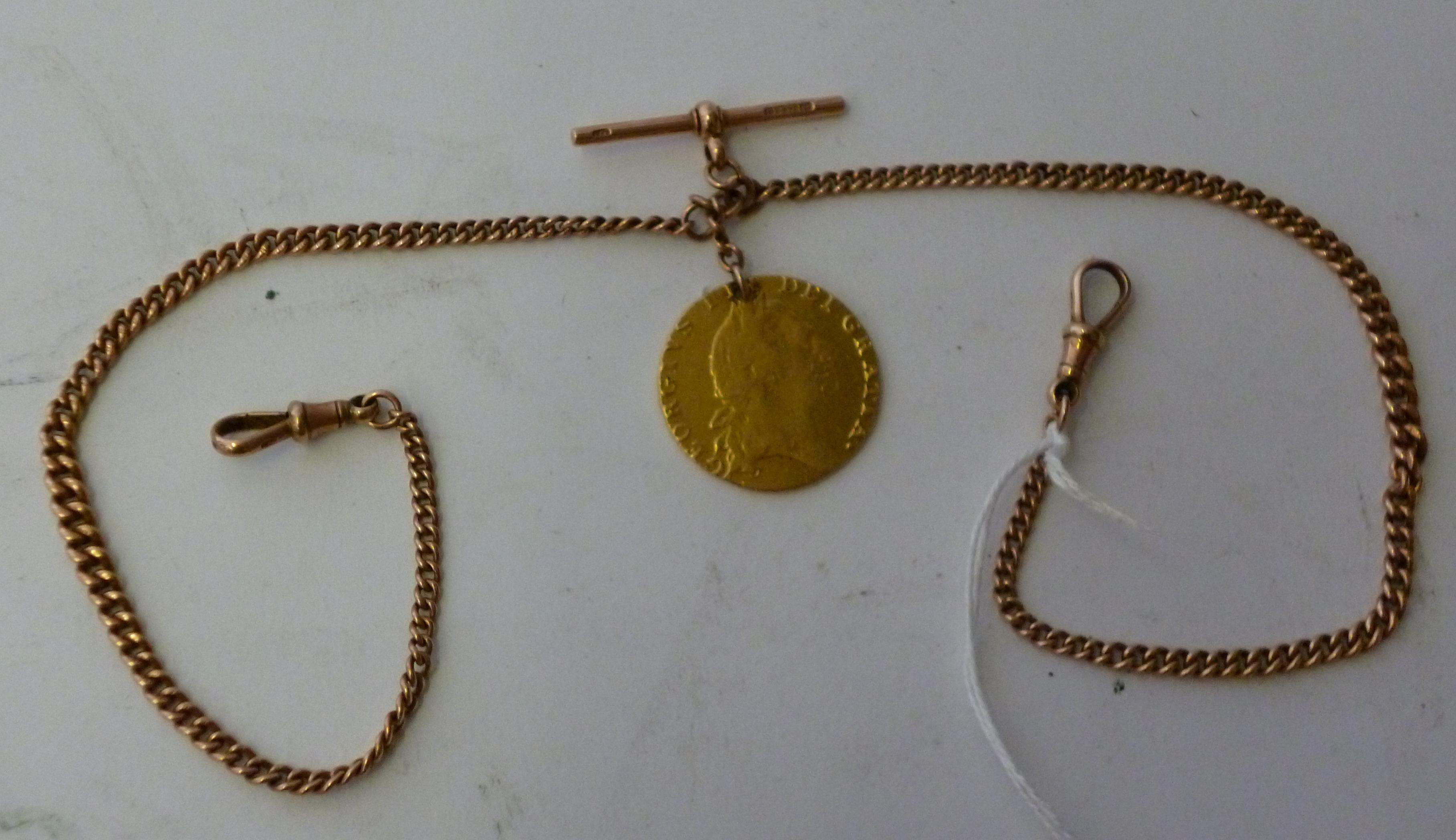 Appraisal: A CT GOLD GRADUATING FINE CURB LINK DOUBLE ALBERT CHAIN