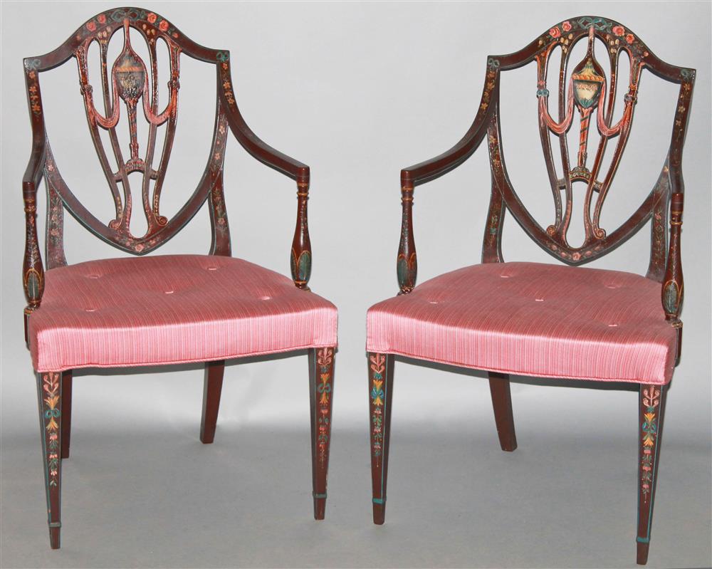 Appraisal: PAIR OF GEORGE III PAINTED OPEN ARMCHAIRS last quarter th