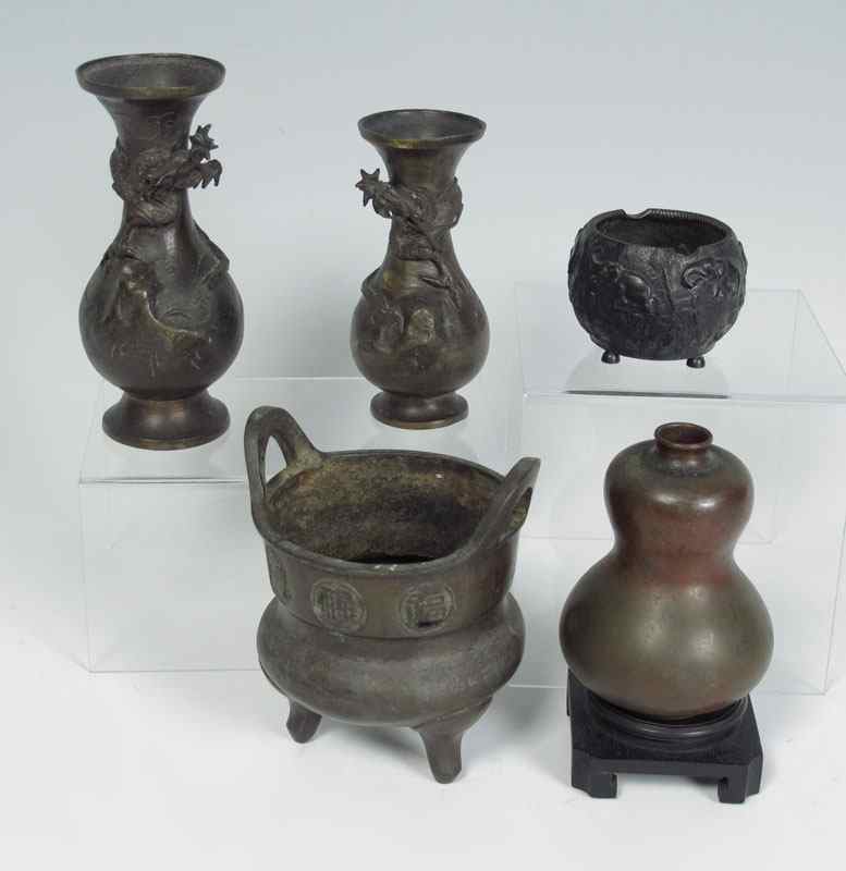 Appraisal: PIECE ORIENTAL BRONZE VESSELS To include piece Japanese vases with