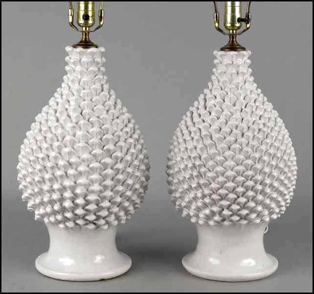 Appraisal: PAIR OF ITALIAN PAINTED CERAMIC PINEAPPLE FORM TABLE LAMPS Ceramic