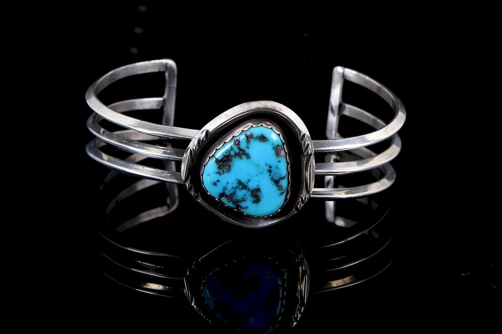 Appraisal: Navajo Sterling Silver Turquoise Bracelet For your bidding pleasure is