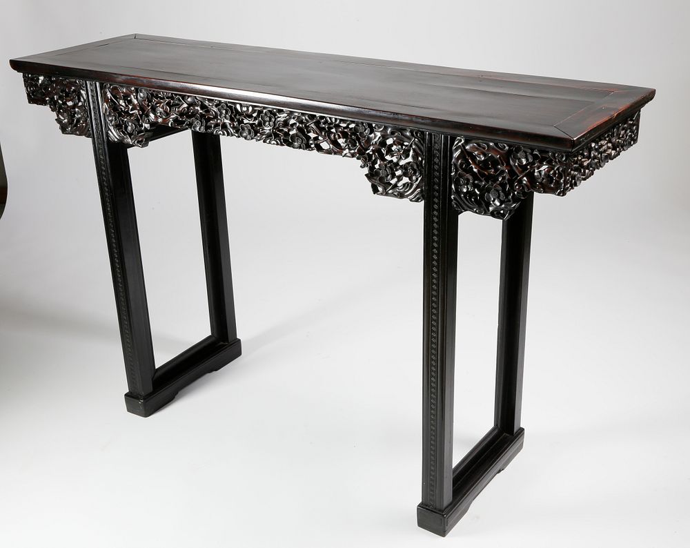 Appraisal: Chinese Carved Teak Wood Altar Table circa Chinese Carved Teak